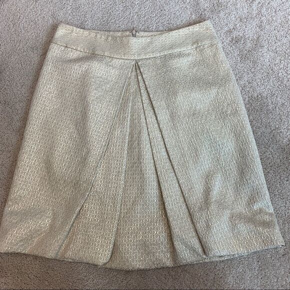 PINK Tartan cream gold metallic jacquard pleated skirt Sz 8 NWOT - Picture 6 of 12